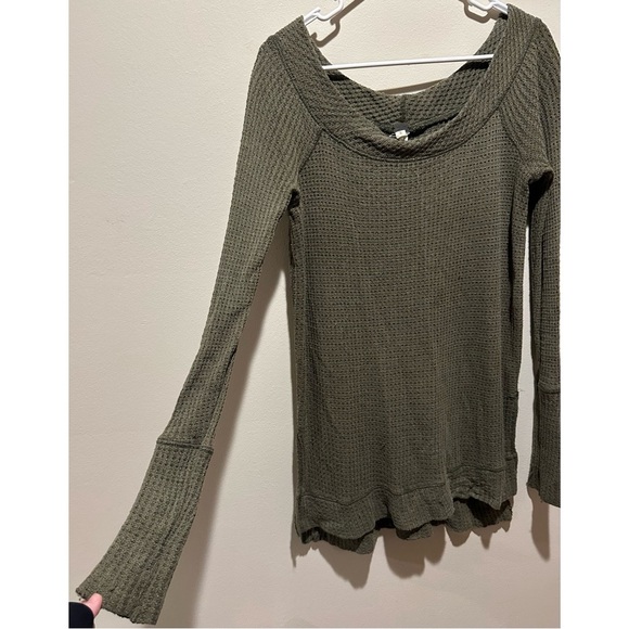 We the Free Waffle Knit Off Shoulder Long Sleeve Oversized Tunic Size Small - Picture 3 of 6
